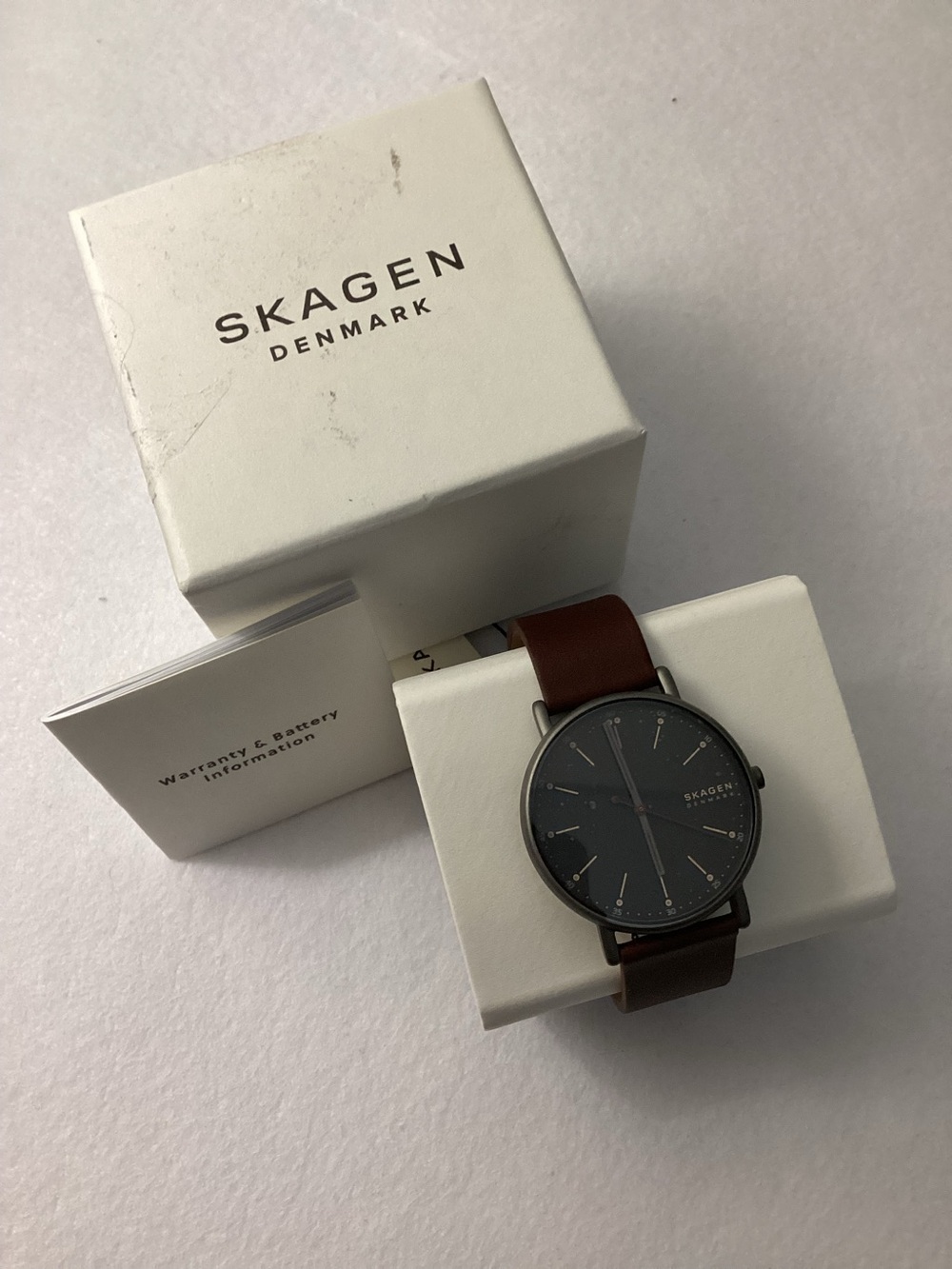 Skagen Women's Signatur Three-Hand Red Wood Leather Strap Watch, 40mm